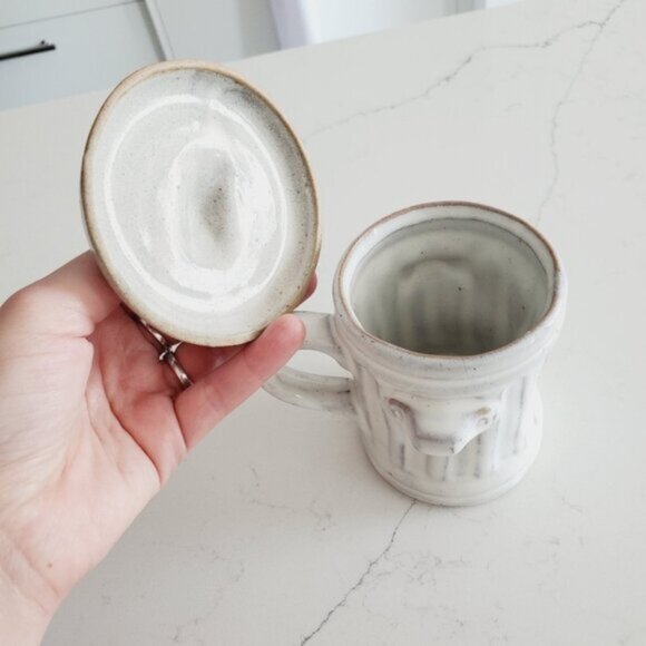 Vintage Babcock Wilcox Garbage Trash Can Pottery Mug Lid Unique 80s Funky - Picture 3 of 6